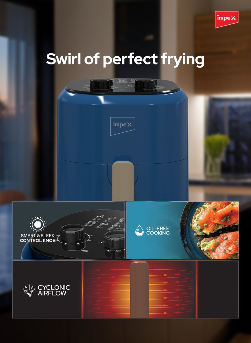Impex Air Fryer, Non-Stick Basket, Overheat protection, Cool touch handle,60 Mins Timer, Oil-free Cooking, Includes 25 Liners, Fry, Grill, Roast, Steam & Bake, 4.5 L 1200 W AF 4500 Blue  - Image 4