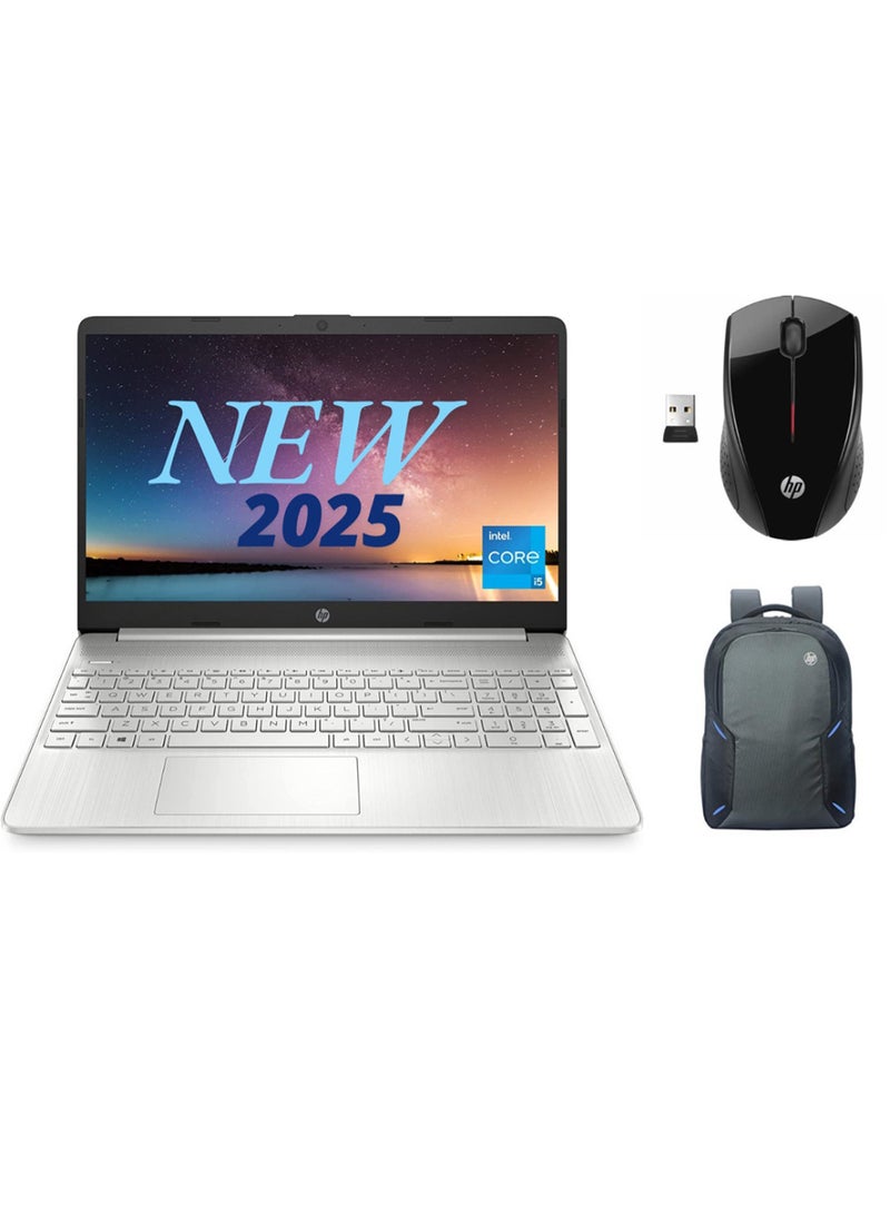 HP - 15s-FQ5066TU (Upgraded Version) Laptop With 15.6-Inch Display, Core i5-1235u Processor/64GB RAM/1TB SSD/Intel Iris XE Graphics/Windows 11 With (Upgraded Version) Laptop Bag + Mouse English/Arabic Silver - Image 1