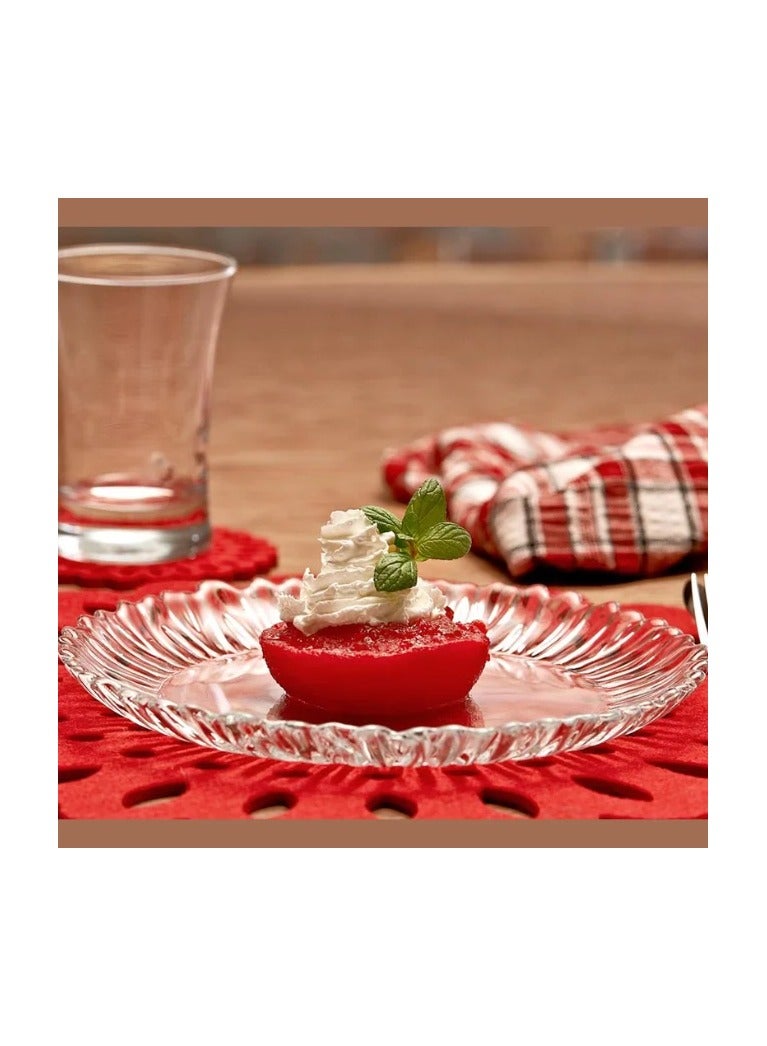 باساباتشي Pasabahce Aurora 6 Piece Cake Glass Plates set 20.5cm-Turkey Made Clear  - Image 5