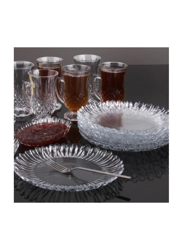 باساباتشي Pasabahce Aurora 6 Piece Cake Glass Plates set 20.5cm-Turkey Made Clear  - Image 3