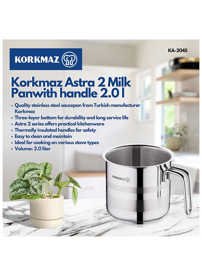 Korkmaz Korkmaz Astra 2 Milkpan 14 X 14 Cm 2.0 Ltr Silver  - Image 5