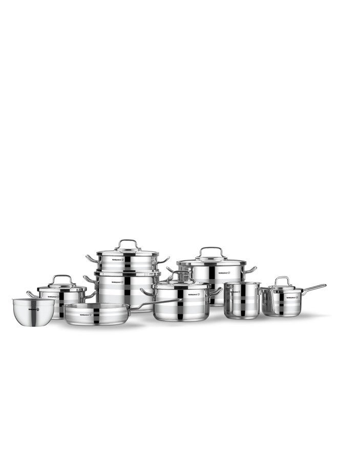 كوركماز Korkmaz Astron 15pc Cookware set | Stainless Steel Pots And Pans Set | Induction Cooking Set - KA2057 Silver  - Image 1