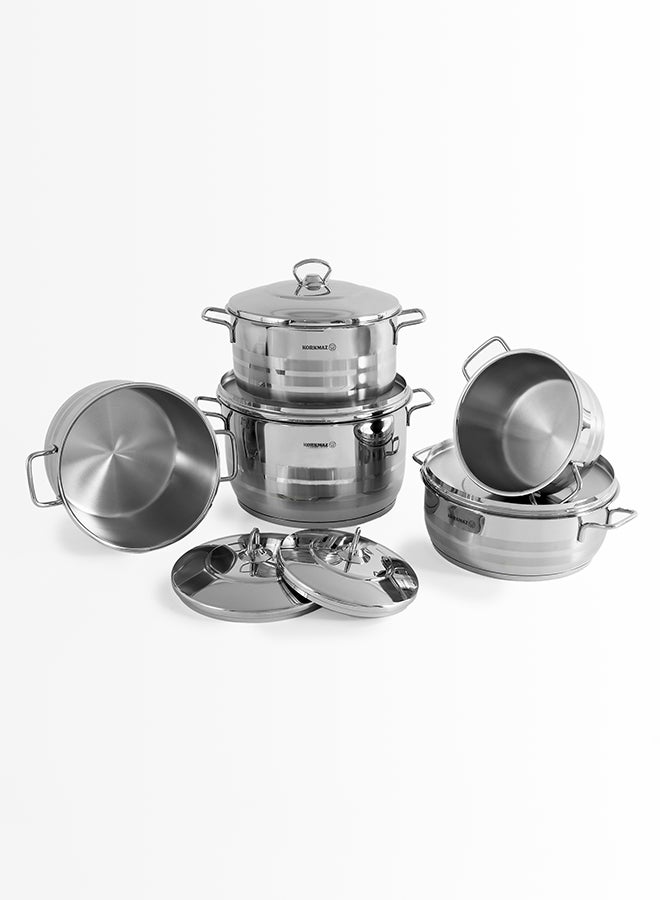 Korkmaz Astra 11 Pcs Stainless Steel Cookware Set | Turkish Induction Compatible Pots and Pans Set | Silver KA1090 Silver - Image 2