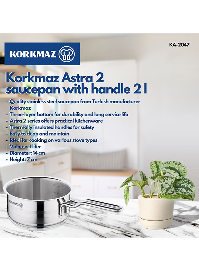 Korkmaz Korkmaz Astra 2 Saucepan 14 X 7 Cm 1.0 Ltr Silver - Image 4