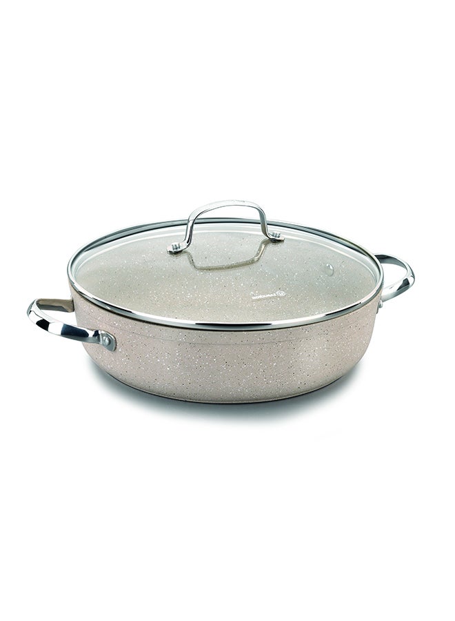 Korkmaz Granita Alu. Low Stainless Steel Casserole Pot 28X7.5Cm / 4.0L. Beige 