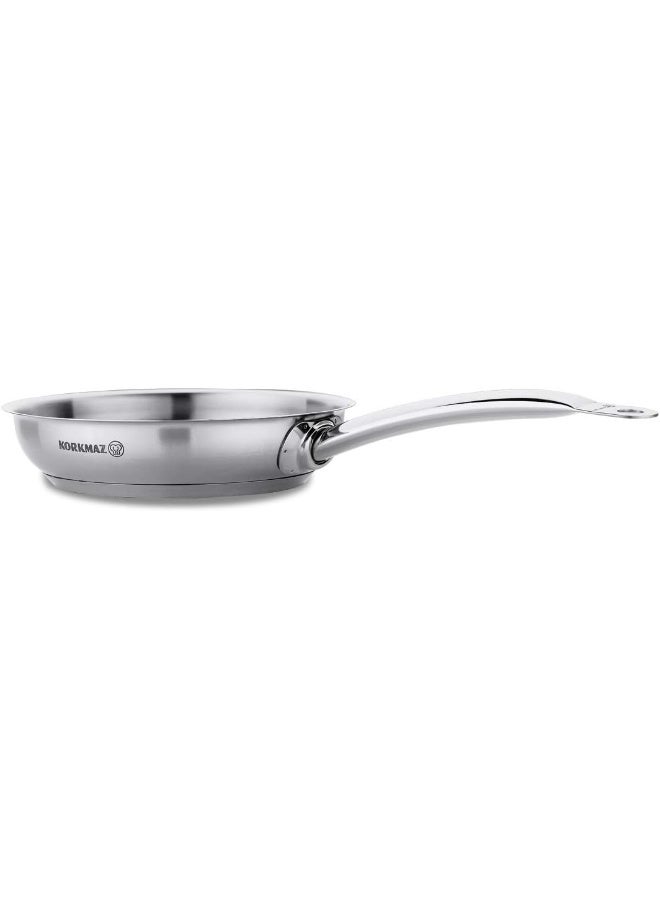 كوركماز Proline Satin Stainless Steel Frying Pan | Frying Pan | Omlette Cooking Pans | Induction Compatible Capsule Bottom (Small 16x4,2cm) Silver - Image 4