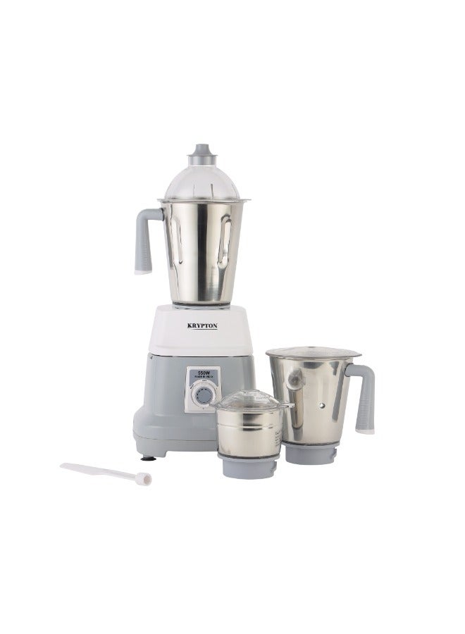 KRYPTON 3 In 1 Mixer Grinder With Stainless Steel Blades & Unbreakable Lids, 550 W KNB6192 Grey  - Image 1