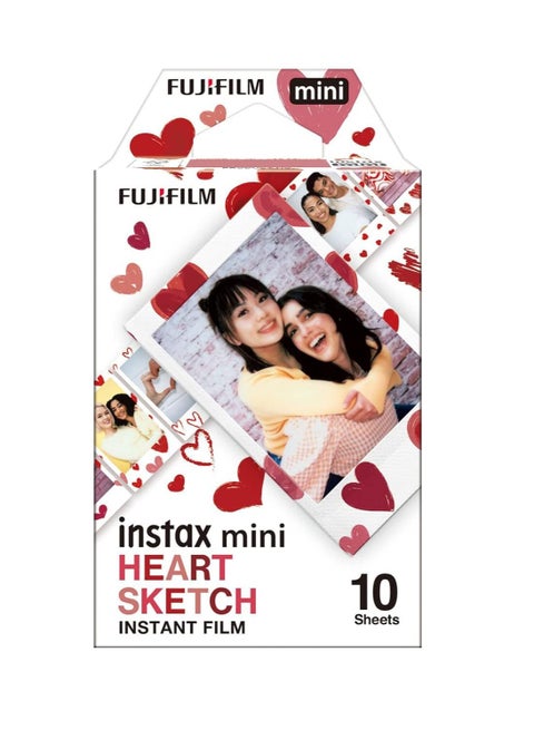Fujifilm Instax Mini Film 10 Shot Pack HEARTS Border Red