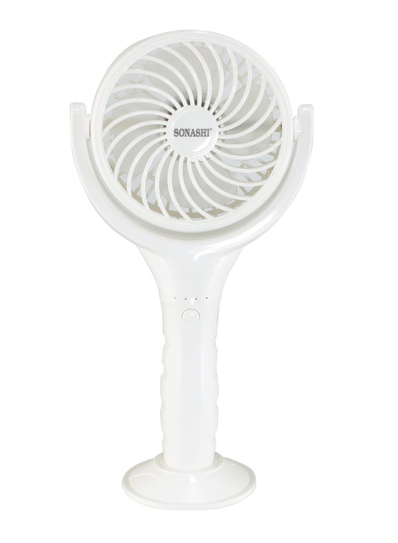 SONASHI Rechargeable Mini Fan With 3 Speeds | Handheld And Portable Design | Continuous Working Of 4.5 Hours | Featured with 30° Angle Adjust and Charging Indicator | 5V Type-C Charge SRF-404 White  - Image 2