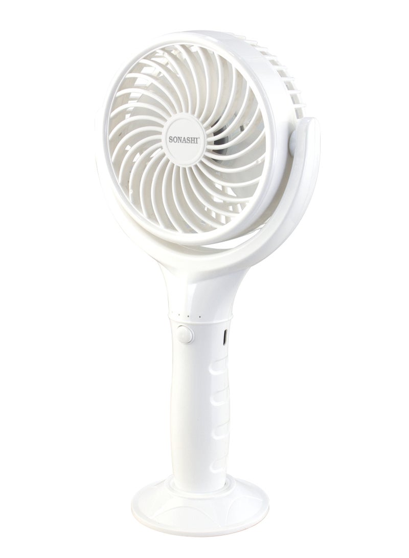 SONASHI Rechargeable Mini Fan With 3 Speeds | Handheld And Portable Design | Continuous Working Of 4.5 Hours | Featured with 30° Angle Adjust and Charging Indicator | 5V Type-C Charge SRF-404 White  - Image 1