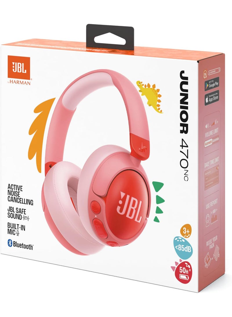 JBL - Junior 470 NC Wireless Over-Ear Bluetooth Headphones with Active Noise Cancelling for Kids, Microphone, 50h Playback, Safe Sound, Low Volume, Easy Operation and Stickers Pink - Image 1