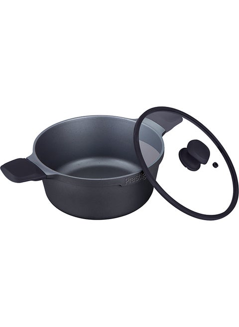 Prestige Essential Cast Aluminum 20 Cm Casserole With Glass Lid | Non Stick Induction-Based Stockpot With Lid black 20 cmcm
