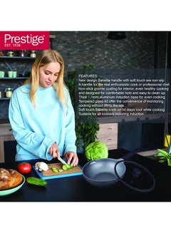 برستيج Prestige Essential Cast Aluminum Black 28Cm Wok With Glass Lid | Non Stick Induction-Based Wok Pan With Lid Black 28Cmcm  - Image 5
