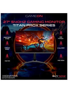 GameOn 27-Inch Titan Pro X Series Black Gaming Monitor, 1920x1080p FHD Fast IPS Panel, 540Hz, 0.5ms, 2.1 HDMI, Freesync&Gsync, Crosshair assistant, Supports HDR, PS5, VRR GOTX27FHD540IPS Black  - Image 3