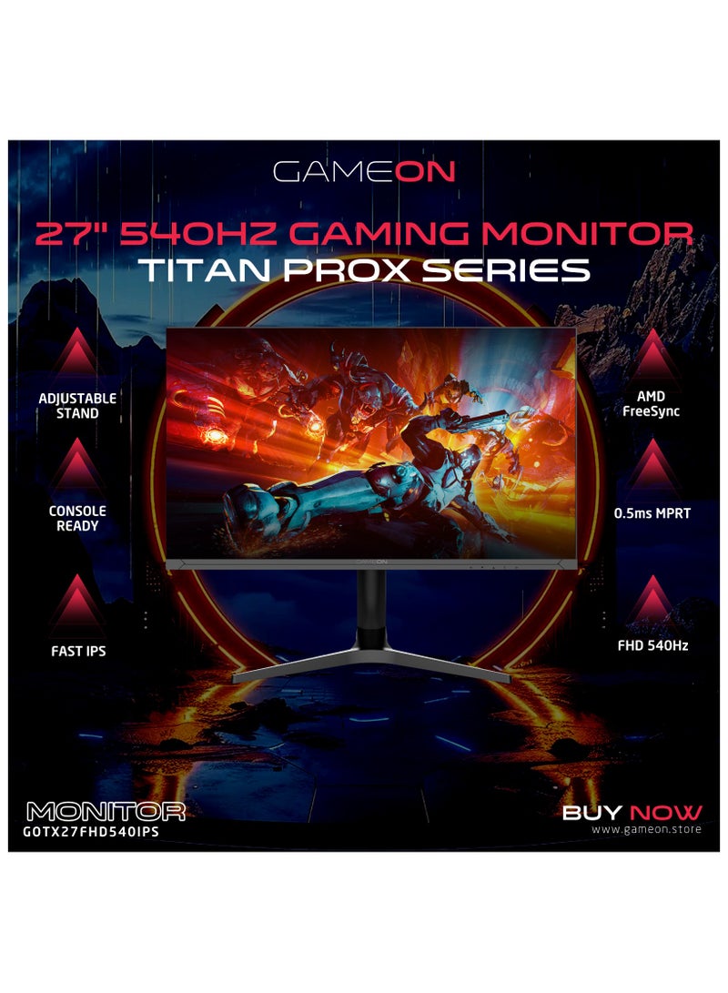 GameOn 27-Inch Titan Pro X Series Black Gaming Monitor, 1920x1080p FHD Fast IPS Panel, 540Hz, 0.5ms, 2.1 HDMI, Freesync&Gsync, Crosshair assistant, Supports HDR, PS5, VRR GOTX27FHD540IPS Black  - Image 3