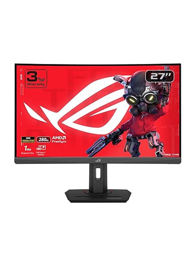 ROG Strix XG27WCMS 27" WQHD  Fast VA Curved Gaming Monitor, 280Hz OC Refresh Rate, 1ms GTG, 1500R Curve, 95% DCI-P3, HDR10, VESA DisplayHDR 400, ELMB SYNC, AMD FreeSync Premium, HDMI 2.1, DisplayPort 1.4, DisplayWidget Center, VESA Mount, Anti-Glare, 90LM09Y1-B01370 Black