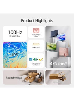 ASUS 24 inch Eye Care Gaming Monitor FHD (1920x1080) 100 Hz, IPS, Adaptive-Sync, USB Type-C port with 15-watt Power Delivery, DisplayWidget Center, EyeCare Plus technology, Oat Milk Colour, VU249CFE Beige  - Image 4