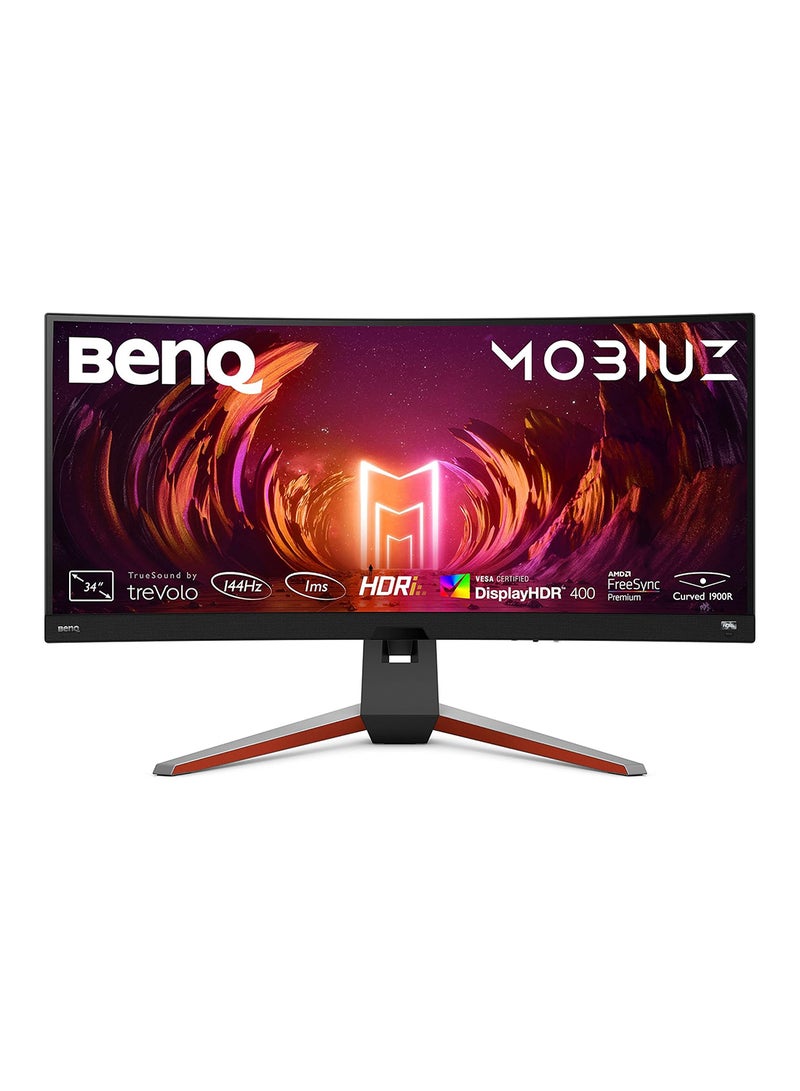 BenQ 34 inch MOBIUZ EX3415R Ultrawide Curved Monitor for Gaming | 144Hz 1ms| IPS | HDRi Optimization | Dual Speakers + Subwoofer | FreeSync Premium | Eye-Care & Height/Tilt Adjustable Stand Black/Grey  - Image 1