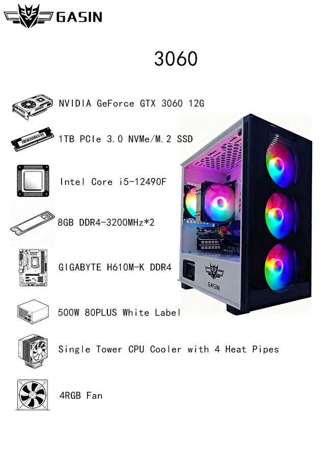Gasin Gaming PC With Core i5-12400F Processor/16GB RAM 3200MB DDR4/1TB SSD/Windows 11/12GB NVIDIA GeForce RTX 3060/ With Integrated RGB Led Lights/ White - Image 3