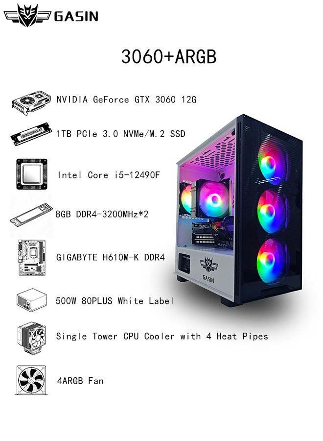 Gasin PC Gaming With Core i5-12400F Processor/ 1TB NVMe PCIe 3.0 SSD/16GB RAM 3200MB DDR4/Windows 11/12GB NVIDIA GeForce RTX 3060 Graphics 4 ARGB Fans With Controller/ White - Image 3