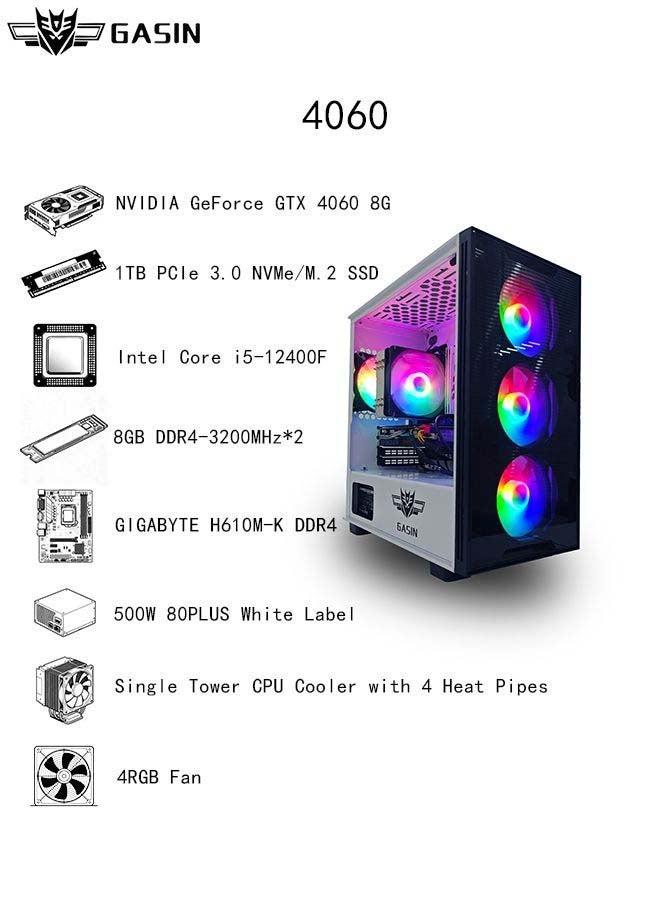 Gasin PC Gaming With Core i5-12400F Processor/1TB SSD/16GB RAM 3200MB DDR4/Windows 11/8G NVIDIA GeForce RTX 4060 /   White White - Image 3