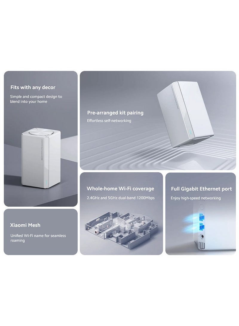 Xiaomi - Mesh System AC1200 Dual Band 2 Pack - White | Seamless Wi-Fi Coverage, 2.4GHz & 5GHz, 1200Mbps Speeds, Easy Setup, Smart Connectivity, Ideal for Large Spaces, WPA2 Security | White - Image 1
