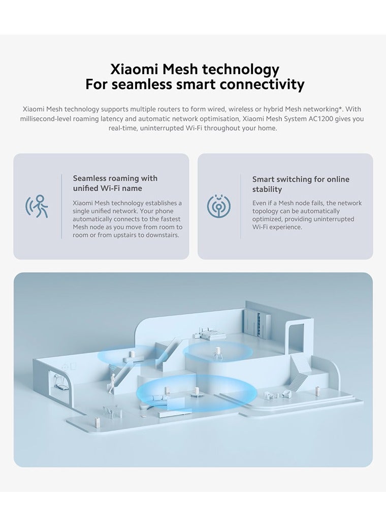 Xiaomi - Mesh System AC1200 Dual Band 2 Pack - White | Seamless Wi-Fi Coverage, 2.4GHz & 5GHz, 1200Mbps Speeds, Easy Setup, Smart Connectivity, Ideal for Large Spaces, WPA2 Security | White - Image 1