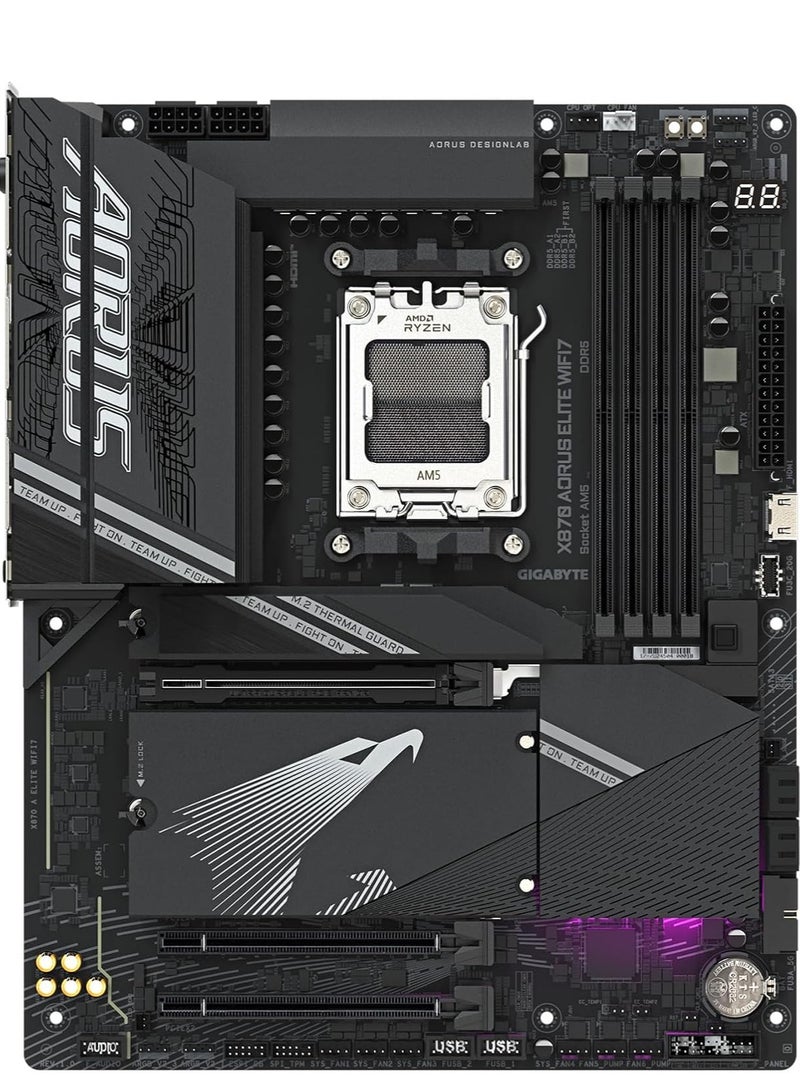 GIGABYTE - X870 AORUS Elite WIFI7 AM5 LGA 1718, ATX, DDR5, 4X M.2, PCIe 5.0, USB4, Wi-Fi 7, 2.5GbE LAN, EZ-Latch, Q-Flash - Image 1