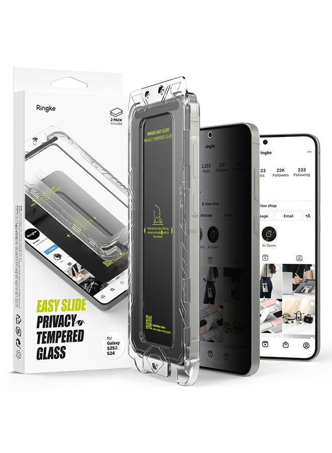 Ringke Privacy Tempered Glass, Easy Slide, Anti Spy For Samsung Galaxy S25 Screen Protector (2025), Easy to Install Case Friendly Privacy Screen Protector - Pack of 2 - Clear  - Image 1