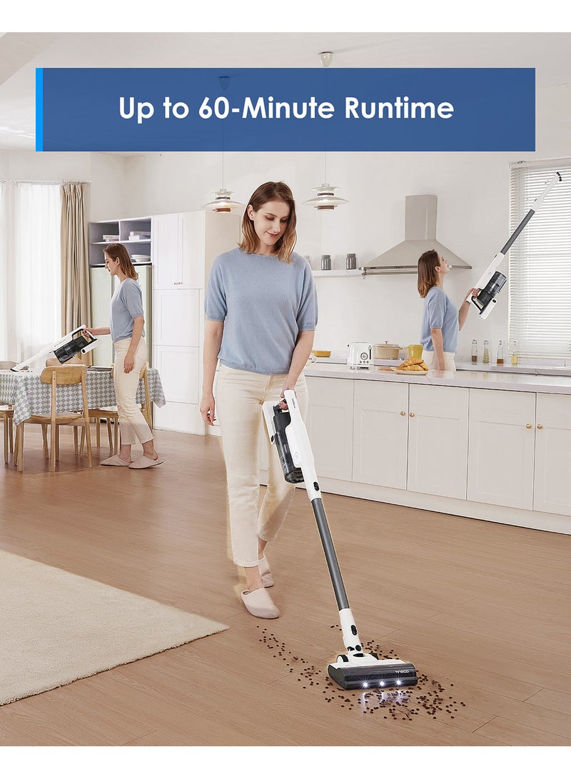 Tineco Tineco A30S Cordless Stick Vacuum Cleaner, 160W Suction, 60Min Runtime, 1L Larger Dustbin, ZeroTangle Brush,Tineco PureCyclone Tech, LED Headlight 500 W A30S White  - Image 3
