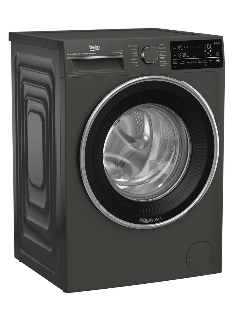Beko - Front Load Automatic Washing Machine - 12 Kg - 1400 RPM - ProSmart Inverter Motor - Digital - WiFi - Bluetooth - Sream Cure - Manhattan Gray - B3WFU51240MCI 12 kg B3WFU51240MCI Manhattan Gray - Image 1