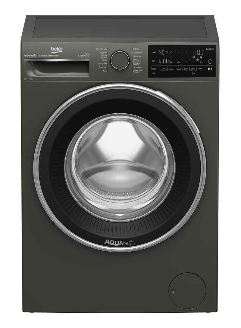 Beko - Front Load Automatic Washing Machine - 12 Kg - 1400 RPM - ProSmart Inverter Motor - Digital - WiFi - Bluetooth - Sream Cure - Manhattan Gray - B3WFU51240MCI 12 kg B3WFU51240MCI Manhattan Gray - Image 1