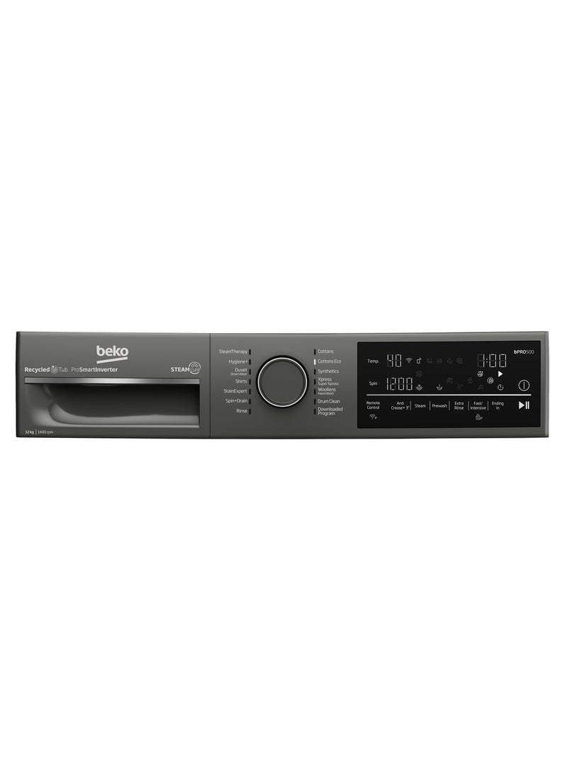 Beko - Front Load Automatic Washing Machine - 12 Kg - 1400 RPM - ProSmart Inverter Motor - Digital - WiFi - Bluetooth - Sream Cure - Manhattan Gray - B3WFU51240MCI 12 kg B3WFU51240MCI Manhattan Gray - Image 1