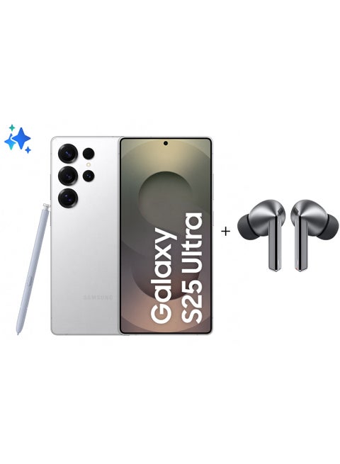 Galaxy S25 Ultra AI Dual SIM Titanium Whitesilver 12GB RAM 256GB 5G with Buds 3 Pro - Middle East Version