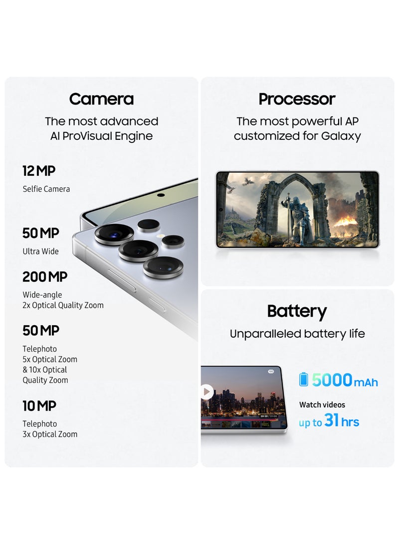 Samsung - Galaxy S25 Ultra AI Dual SIM Titanium Whitesilver 12GB RAM 256GB 5G with Buds 3 Pro - Middle East Version - Image 1