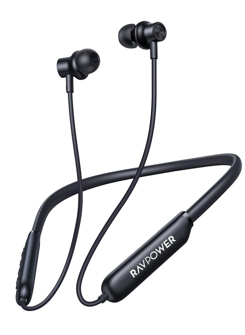 RAVPOWER Wireless Neckband Earphones | Innovative Magnetic Design for Comfort & Stability | 32-Hour Battery Life | IPX5 Waterproof | Exceptional Audio for Travel & Sports Black  - Image 1