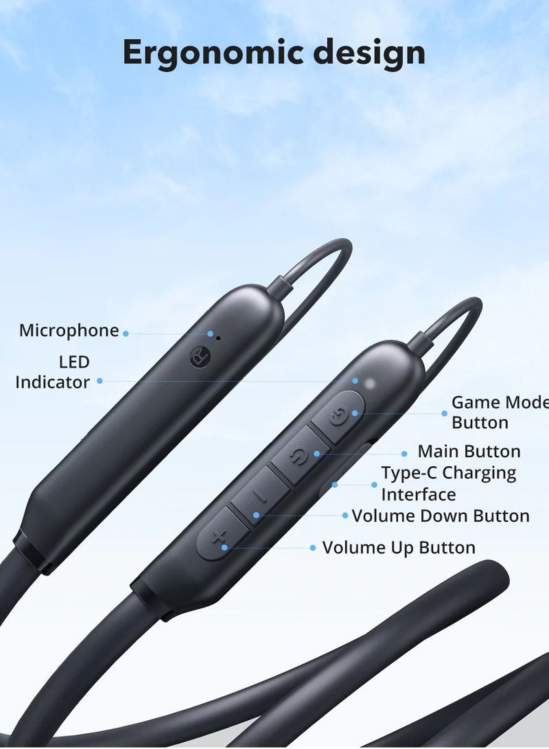RAVPOWER Wireless Neckband Earphones | Innovative Magnetic Design for Comfort & Stability | 32-Hour Battery Life | IPX5 Waterproof | Exceptional Audio for Travel & Sports Black  - Image 4