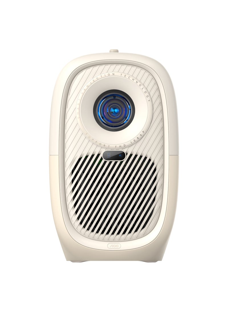 AOC CozyCast Full HD Projector - Android 9, 1920x1080 Resolution, 720 Lumens, 40"-100" Display, Dual-Band Wi-Fi 6, Bluetooth 4.2, 8GB Storage, Auto Focus & Keystone, Digital Zoom, DEVIALET Audio, >30,000h LED Life Cozy Cast - A1 plus Cream White  - Image 1