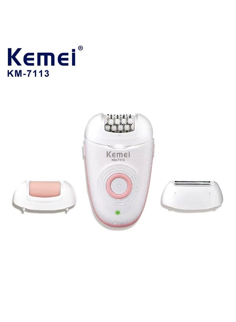 Kemei KM-7113 3 In 1 Rechargeable Hair Removal Machine Electric Hair Epilator Professional Lady Shaver Epilator - Image 1