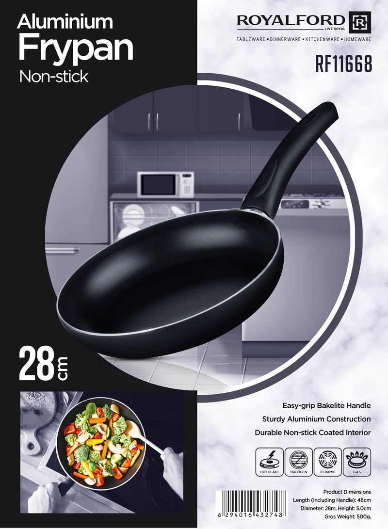 رويال فورد 28 CM Aluminum Fry Pan- RF11668| Strong Aluminum Body With Non-Stick Coating And Bakelite Handle| Heat Resistant Exterior, Compatible With Hot Plate, Halogen, Ceramic And Gas Stovetops Black 28 CM  - Image 5