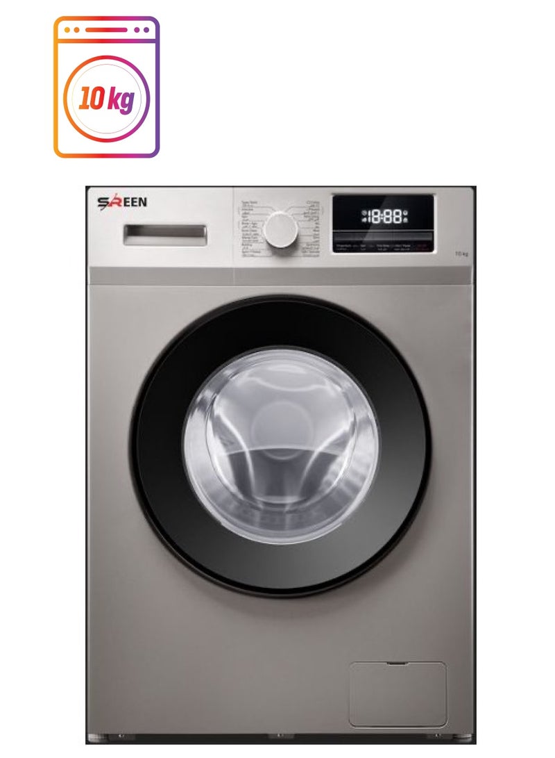 SREEN - Serene 10 Kg Automatic Front Load Washing Machine, Silver 10 kg SRWM-10K-FAS-16 silver - Image 1