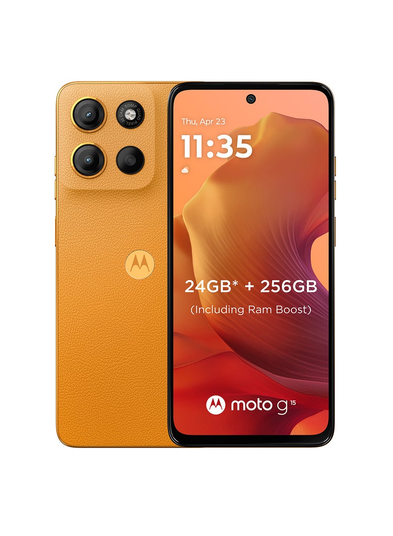 Motorola - G15 Dual SIM Sunrise Orange 8GB RAM 256GB 4G + Free Motorola Buds - Middle East Version - Image 1