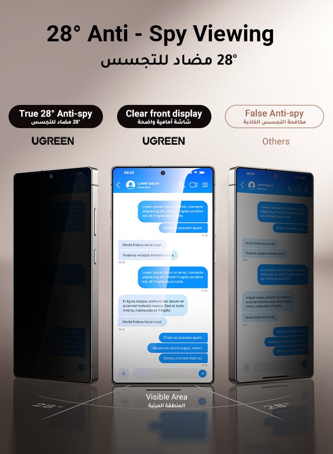 Ugreen - Samsung Galaxy S25 Ultra Privacy Screen Protector  Face ID Supported Easy Installation Anti-Spy And Privacy Protection Anti-Fingerprint And Bubble Free, Case Friendly 9H Tempered Glass - Pack of 2 - Black - Image 1