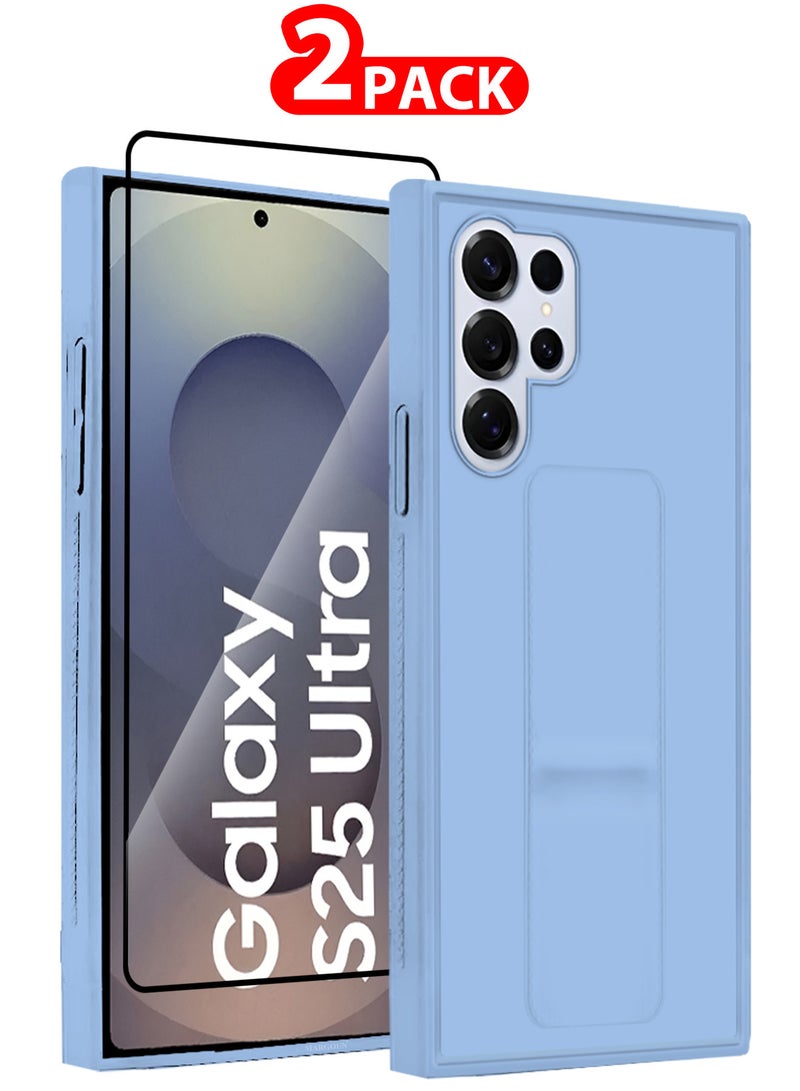 مارجون (for Samsung Galaxy S25 Ultra) 2Packs, Case Premium PU Leather with Stand Function, Shockproof and Anti Scratch Finger Grip Case Cover with 1 Shock Proof Screen Protector Light Blue - Image 1