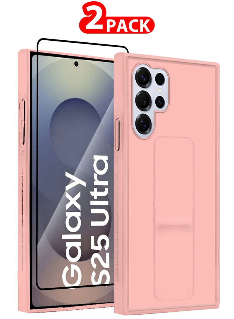 MARGOUN (for Samsung Galaxy S25 Ultra) 2Packs, Case Premium PU Leather with Stand Function, Shockproof and Anti Scratch Finger Grip Case Cover with 1 Shock Proof Screen Protector Pink-1 - Image 1