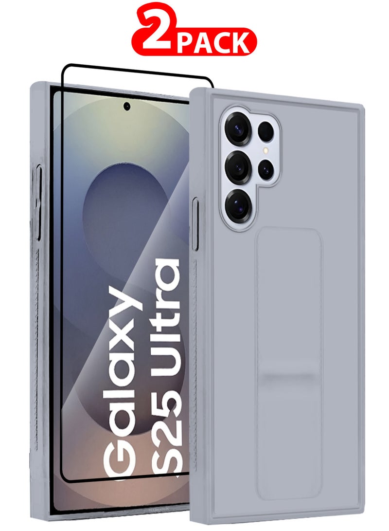 مارجون (for Samsung Galaxy S25 Ultra) 2Packs, Case Premium PU Leather with Stand Function, Shockproof and Anti Scratch Finger Grip Case Cover with 1 Shock Proof Screen Protector Grey-1 - Image 1