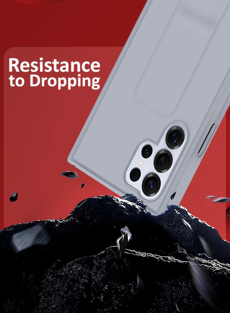 مارجون (for Samsung Galaxy S25 Ultra) 2Packs, Case Premium PU Leather with Stand Function, Shockproof and Anti Scratch Finger Grip Case Cover with 1 Shock Proof Screen Protector Grey-1 - Image 3