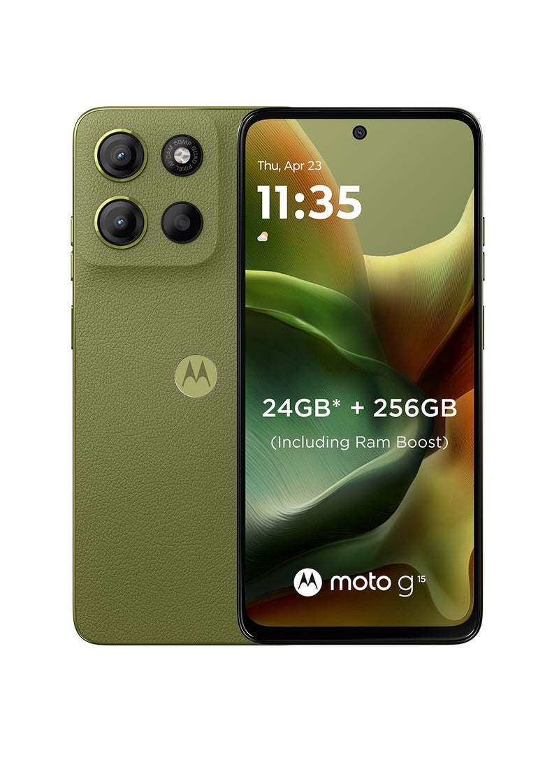 Motorola - G15 Dual SIM Iguana Green 8GB RAM 256GB 4G + Free Motorola Buds  - Middle East Version - Image 1