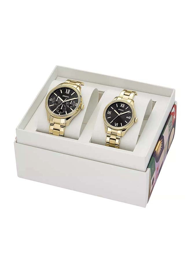 فوسيل - His and Hers Multifunction Gold-Tone Stainless Steel Watch Box Set BQ2829SET - Image 1