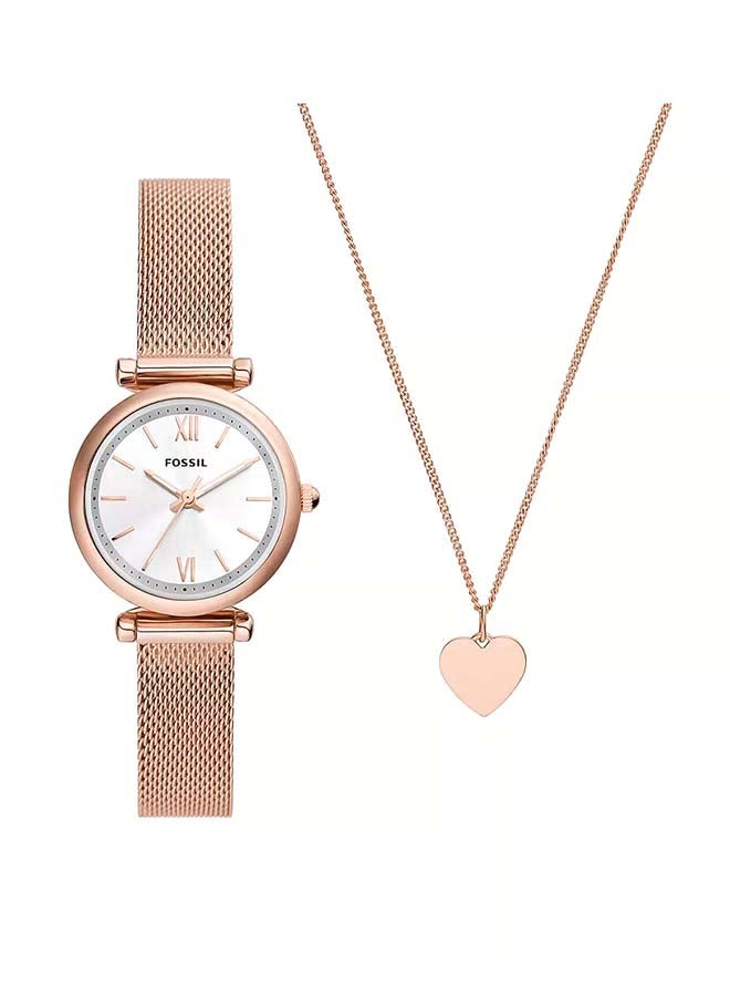 FOSSIL Women's Carlie Three-Hand Rose Gold-Tone Stainless Steel Watch and Necklace Box Set ES5314SET  - Image 1